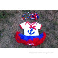 2015 hot sell baby girl July 4th bowknot romper with matching bow and necklace